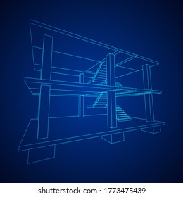 Building under construction. Build house construct in process. Wireframe low poly mesh vector illustration