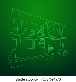 Building under construction. Build house construct in process. Wireframe low poly mesh vector illustration