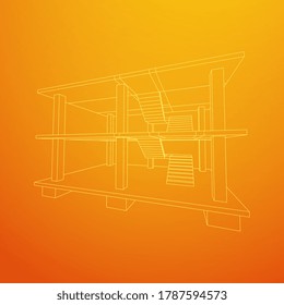 Building under construction. Build house construct in process. Wireframe low poly mesh vector illustration