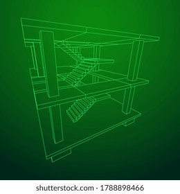 Bau im Bau. Bauen Sie ein Haus in Bearbeitung. Wireframe Low-Poly-Mesh, Vektorgrafik