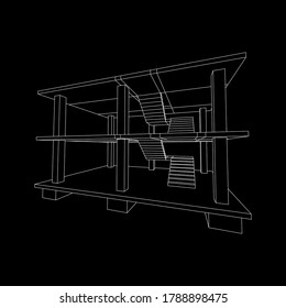 Edificio en construcción. Construir la construcción de la casa en proceso. Ilustración vectorial de malla baja de malla de alambre