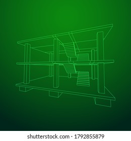 Building under construction. Build house construct in process. Wireframe low poly mesh vector illustration