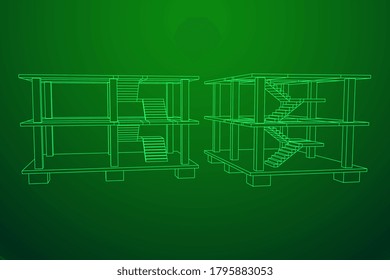 Building under construction. Build house construct in process. Wireframe low poly mesh vector illustration