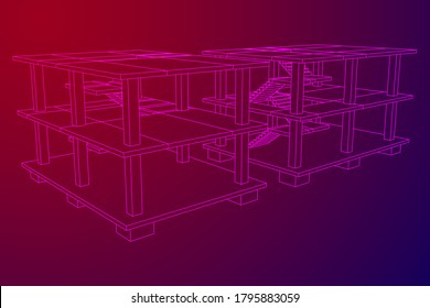 Bau im Bau. Bauen Sie ein Haus in Bearbeitung. Wireframe Low-Poly-Mesh, Vektorgrafik