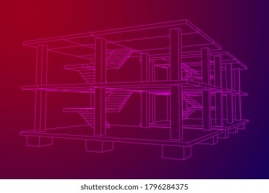 Building under construction. Build house construct in process. Wireframe low poly mesh vector illustration