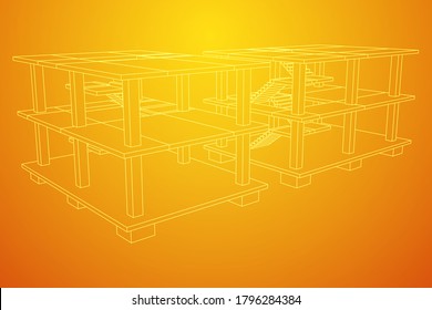 Building under construction. Build house construct in process. Wireframe low poly mesh vector illustration
