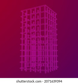 Building under construction. Build house construct in process. Wireframe low poly mesh vector illustration