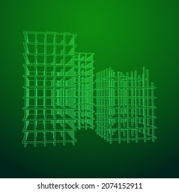 Building under construction. Build house construct in process. Wireframe low poly mesh vector illustration