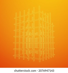 Edificio en construcción. Construir la construcción de la casa en proceso. Ilustración vectorial de malla baja de malla de alambre