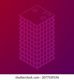 Building under construction. Build house construct in process. Wireframe low poly mesh vector illustration