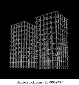 Building under construction. Build house construct in process. Wireframe low poly mesh vector illustration