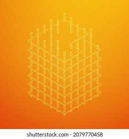Building under construction. Build house construct in process. Wireframe low poly mesh vector illustration
