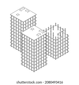Edificio en construcción. Construir la construcción de la casa en proceso. Ilustración vectorial de malla baja de malla de alambre