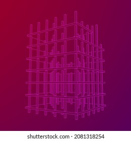 Building under construction. Build house construct in process. Wireframe low poly mesh vector illustration