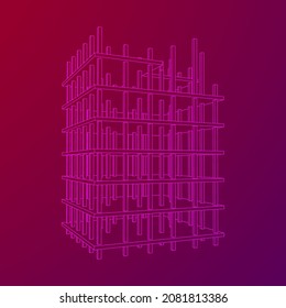 Building under construction. Build house construct in process. Wireframe low poly mesh vector illustration