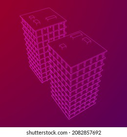 Building under construction. Build house construct in process. Wireframe low poly mesh vector illustration