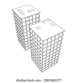 Building under construction. Build house construct in process. Wireframe low poly mesh vector illustration
