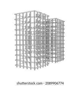 Building under construction. Build house construct in process. Wireframe low poly mesh vector illustration