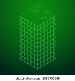 Bau im Bau. Bauen Sie ein Haus in Bearbeitung. Wireframe Low-Poly-Mesh, Vektorgrafik