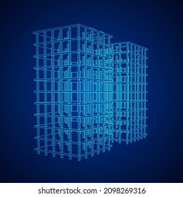 Bau im Bau. Bauen Sie ein Haus in Bearbeitung. Wireframe Low-Poly-Mesh, Vektorgrafik