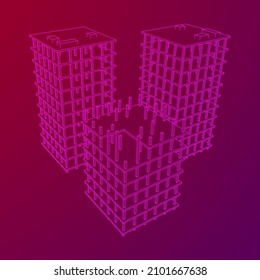 Building under construction. Build house construct in process. Wireframe low poly mesh vector illustration