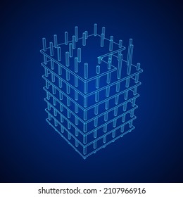 Building under construction. Build house construct in process. Wireframe low poly mesh vector illustration