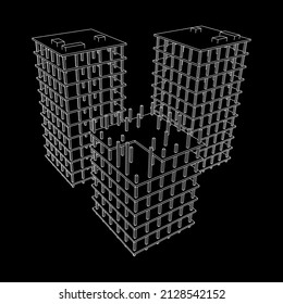 Building under construction. Build house construct in process. Wireframe low poly mesh vector illustration
