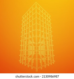 Building under construction. Build house construct in process. Wireframe low poly mesh vector illustration