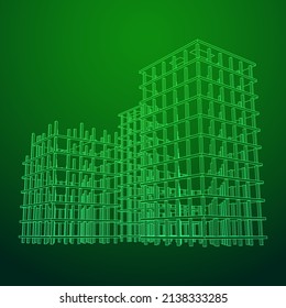 Bau im Bau. Bauen Sie ein Haus in Bearbeitung. Wireframe Low-Poly-Mesh, Vektorgrafik