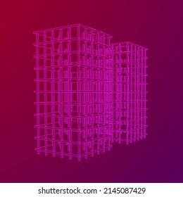 Building under construction. Build house construct in process. Wireframe low poly mesh vector illustration