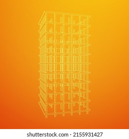Building under construction. Build house construct in process. Wireframe low poly mesh vector illustration