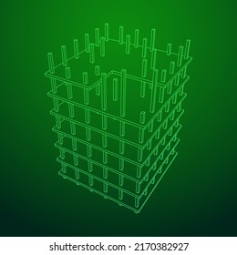 Building under construction. Build house construct in process. Wireframe low poly mesh vector illustration