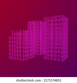 Building under construction. Build house construct in process. Wireframe low poly mesh vector illustration