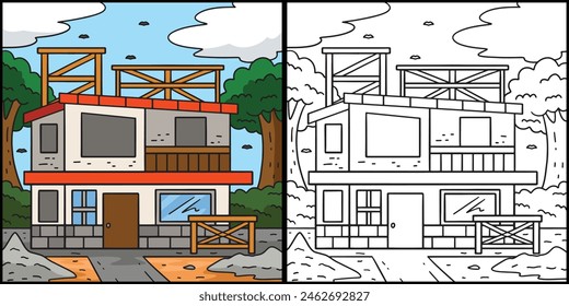 Building Under Construction Coloring Illustration