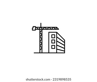 Building under construction icon, crane line icon