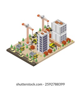 Building under construction isometric vector