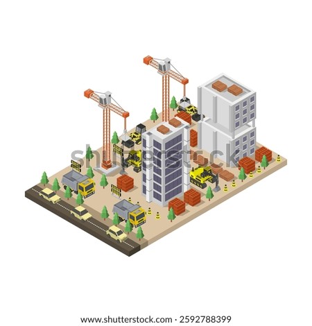 Building under construction isometric vector