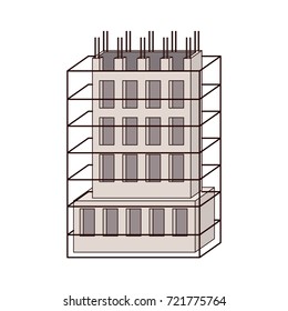 building under construction with scaffolding around in colorful silhouette vector illustration