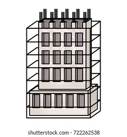 building under construction with scaffolding around colored crayon silhouette vector illustration
