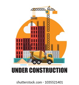Building under Construction site background concept ,infographics Construction , Vector illustration cartoon character design.