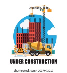 Building under Construction site background concept ,infographics Construction , Vector illustration cartoon character design.