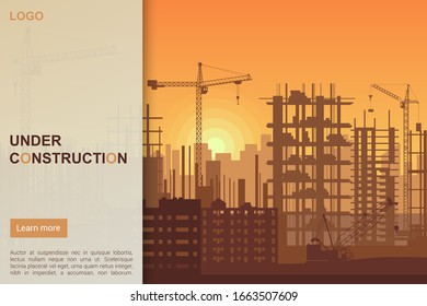 Building under Construction site design, Building construction prosess web template landing page vector illustration.