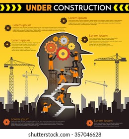 Building under Construction site with workers infographics,Vector illustration template design