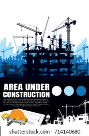 Building under Construction site,Construction crane silhouette vector.