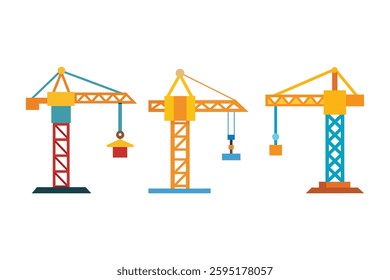 building under construction, Tower crane isolated on white background. Vector stock,