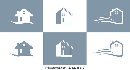 conjunto de logotipos únicos de construcción , moderno, concepto , inmobiliario, Vector Premium