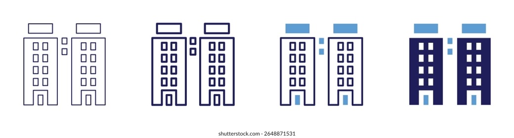 Das Symbol für das Erstellen von Upgrades in 4 verschiedenen Stilen. Dünne Linie, Linie, Fette Linie, Duotone. Duotone-Stil. Bearbeitbarer Strich.