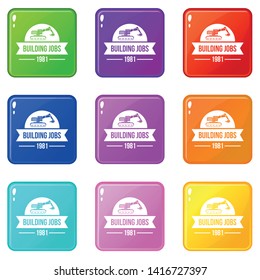 Building vacancy icons set 9 color collection isolated on white for any design