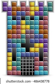 Building vector. Fairy tower made of square blocks