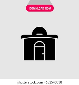 Building Vector Icon, The black small building with the round door symbol. Simple, modern flat vector illustration for mobile app, website or desktop app  